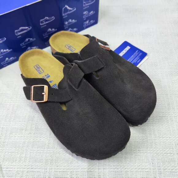 Birkenstock Shoes - Birkenstock Brown Suede Mules with Buckle